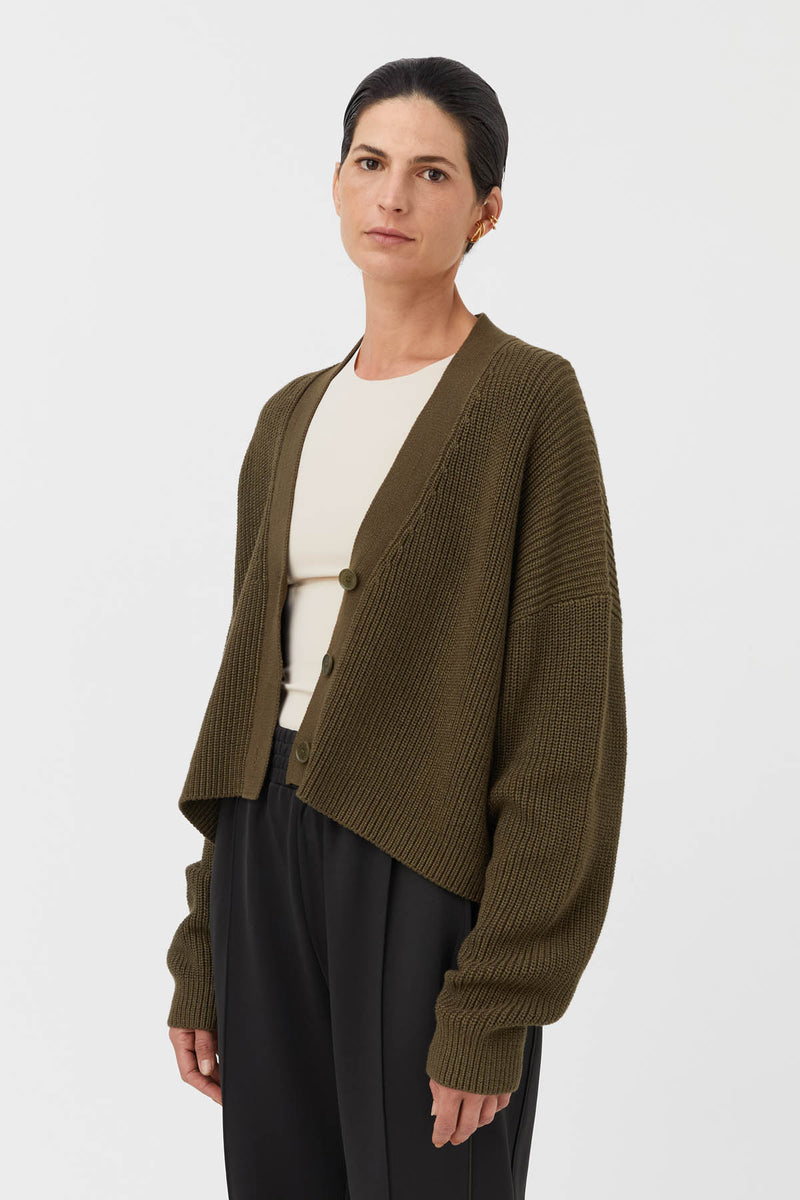 Janis Crop Knit Cardigan in Olive Green - CAMILLA AND MARC