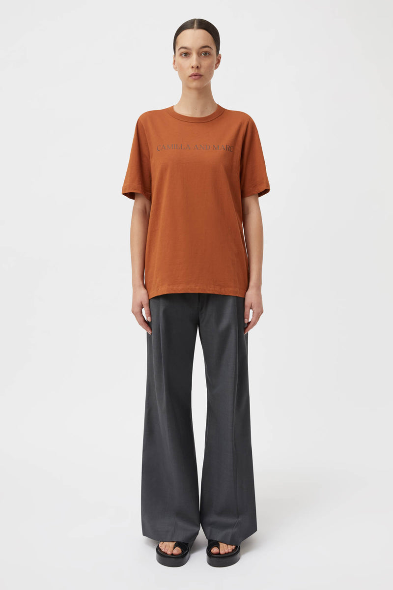 Asher Cotton Short Sleeve Tee in Terracotta Brown - CAMILLA AND MARC ...