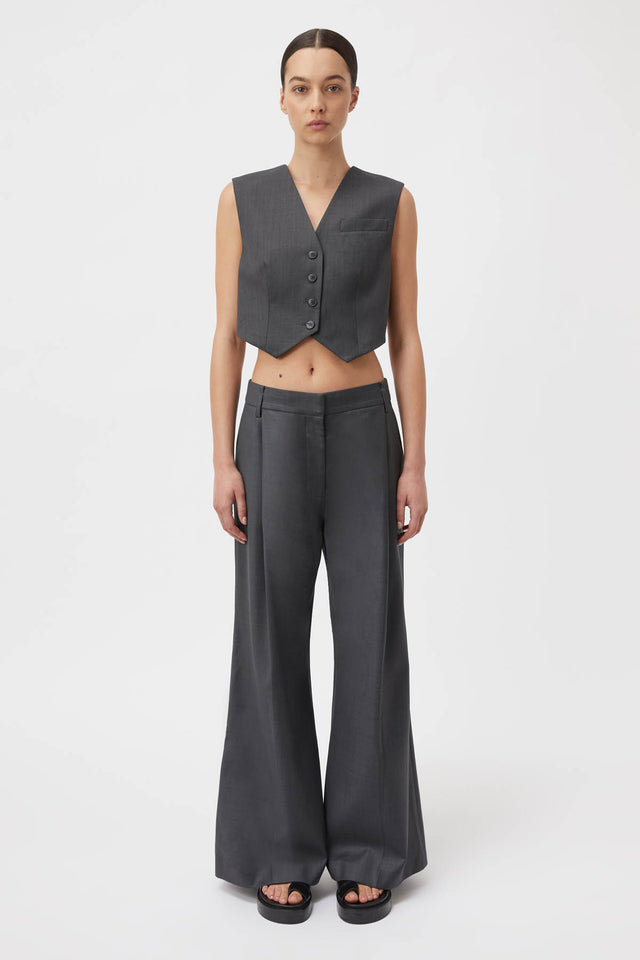 Mid Grey Marle Wool Blend Pinstripe Trouser - Women's Dress Pants