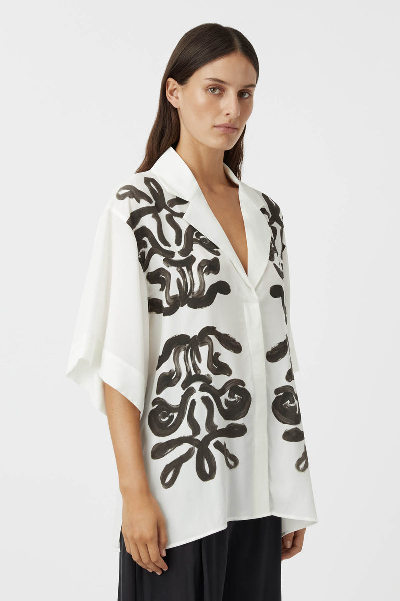 Echo Silk Shirt in Cream Echo Print - CAMILLA AND MARC® C&M