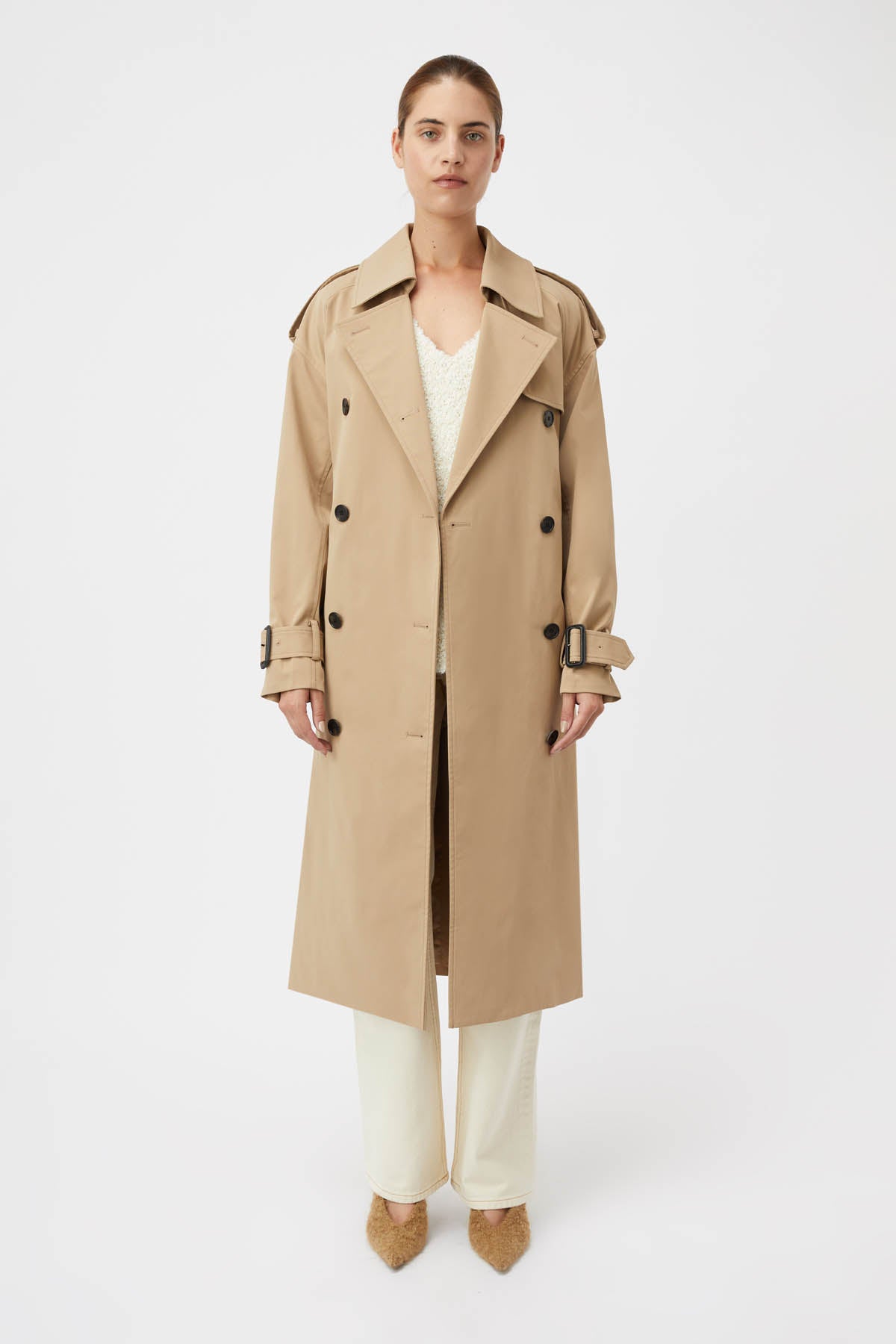 Medium length trench on sale coat