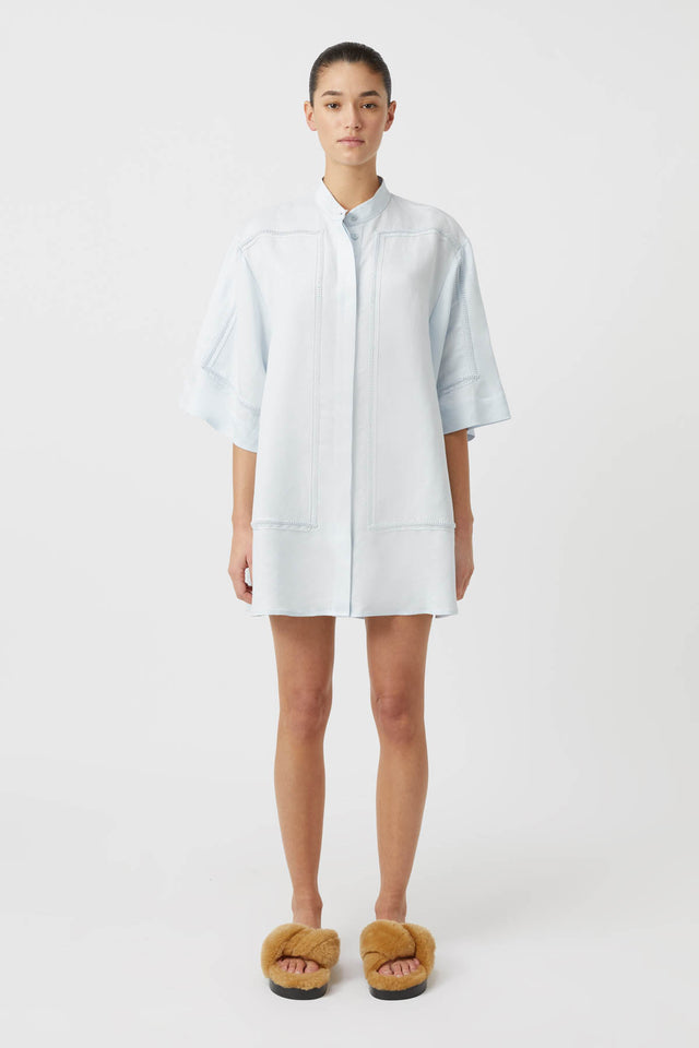 Fortuna Linen Shirt Dress in Ice Blue CAMILLA AND MARC C M