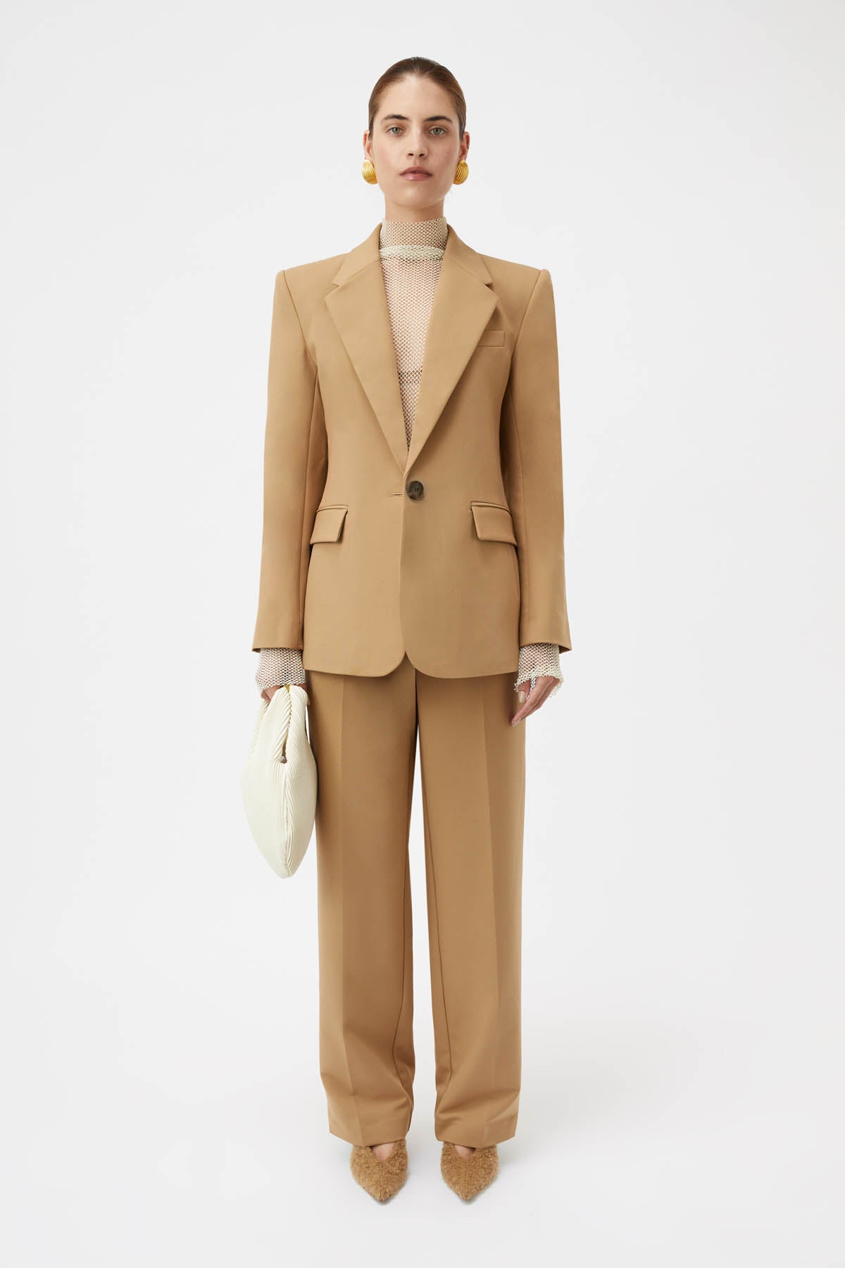 FITTED BLAZER WITH SHOULDER PADS - Dark khaki