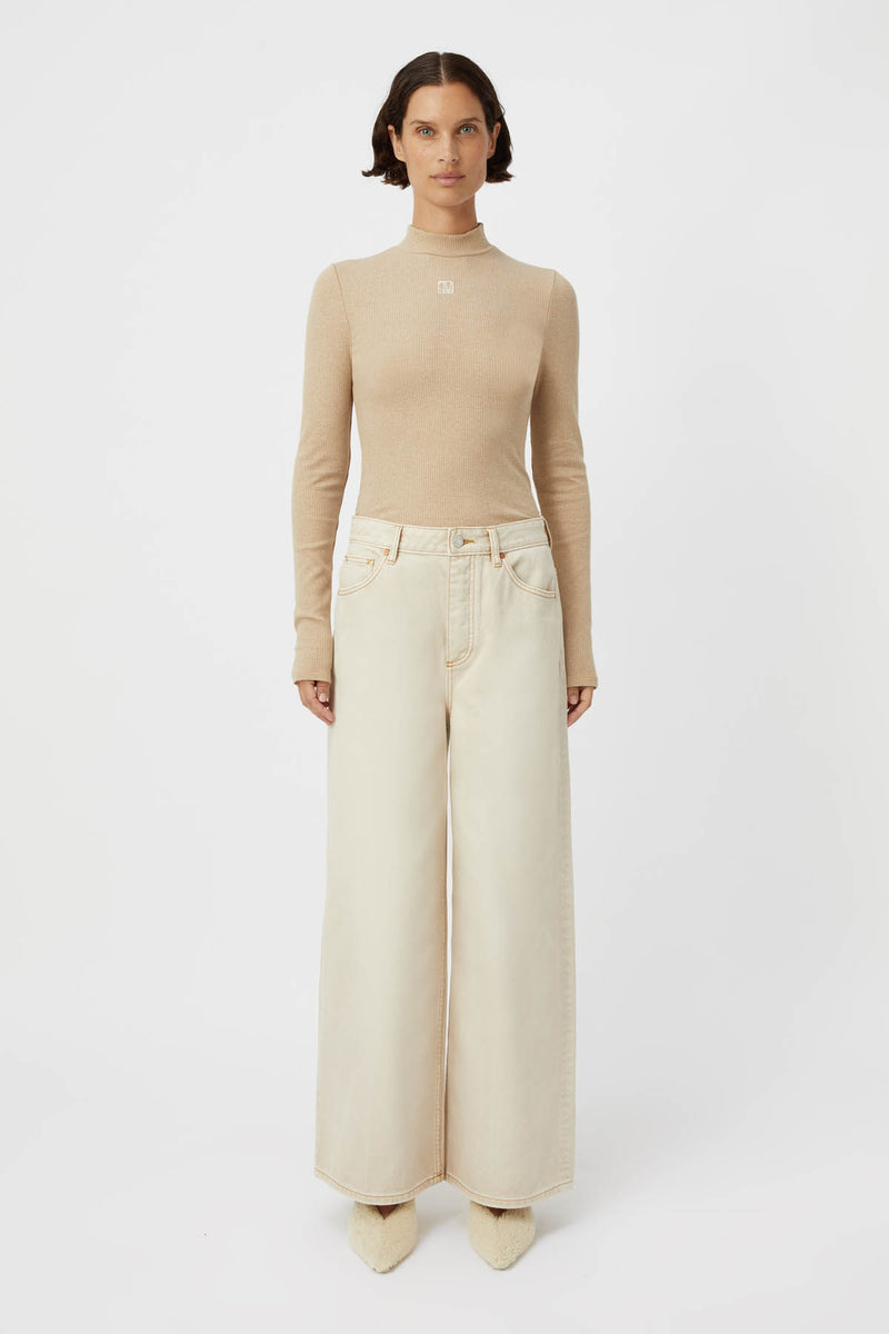 Nora Rib Long Sleeve Top in Almond Marle - CAMILLA AND MARC® C&M