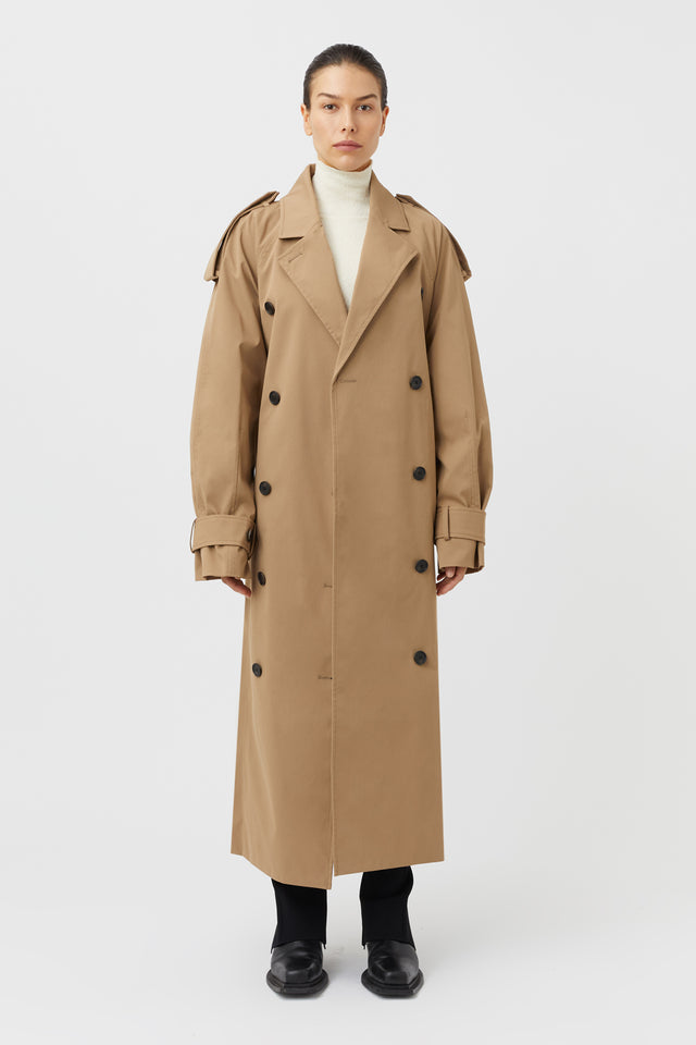 Collins Tailored Trench Coat in Camel Beige - C&M |CAMILLA AND