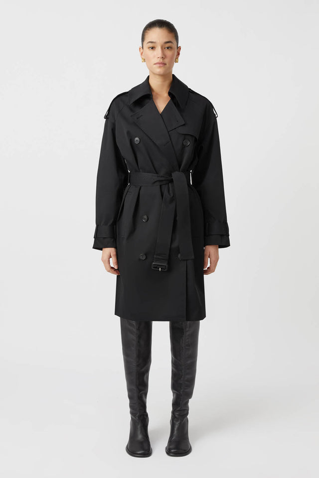 Black knee length trench coat hotsell