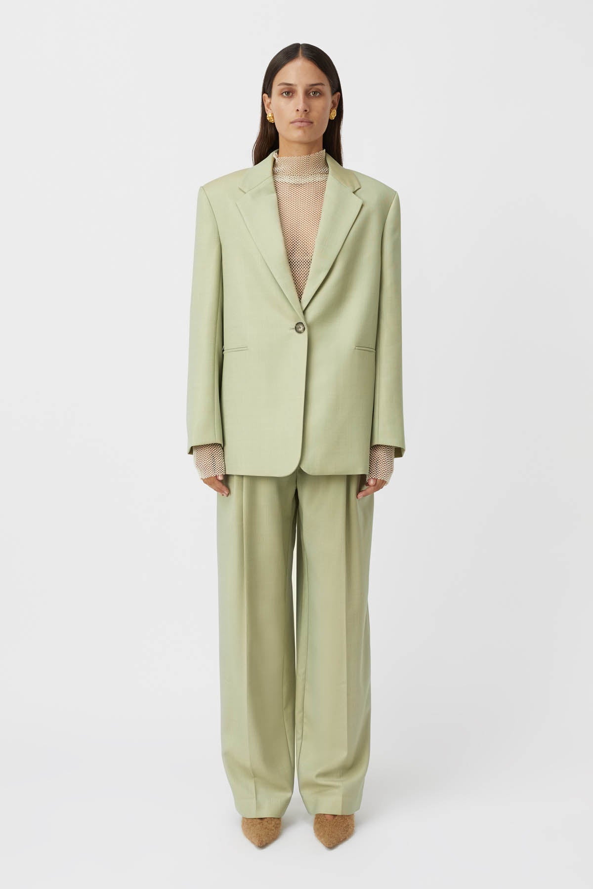 Jaccard Wool Blazer in Green- CAMILLA AND MARC® C&M