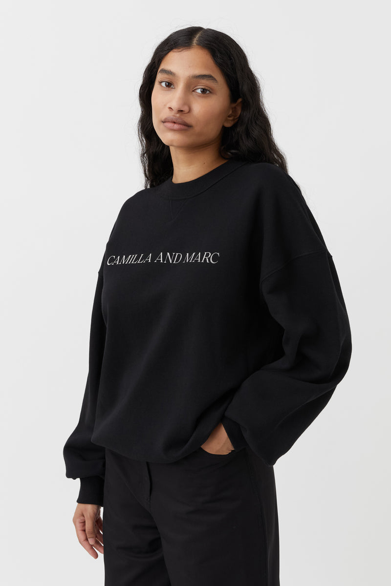 Asher Logo Crew Sweater in Black - CAMILLA AND MARC® Official C&M